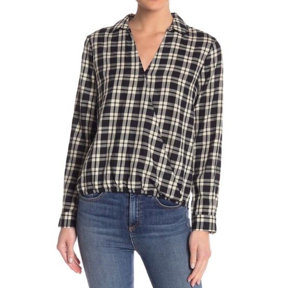 Madewell Arion Faux Wrap Plaid‎ Top